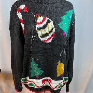 Ashley S. Plus Holiday Charcoal Gray Sweater with Ornaments
